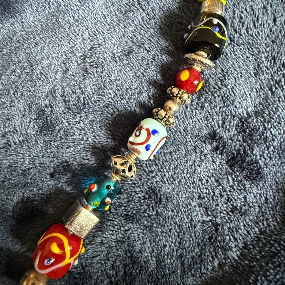 Colorful Beaded Solid Sterling Silver Bracelet Wi… - image 2